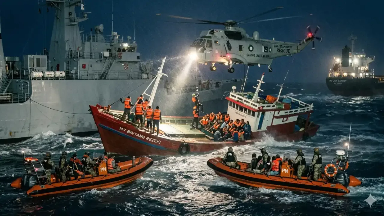 Pakistan Navy Rescues Crew in Arabian Sea Operation