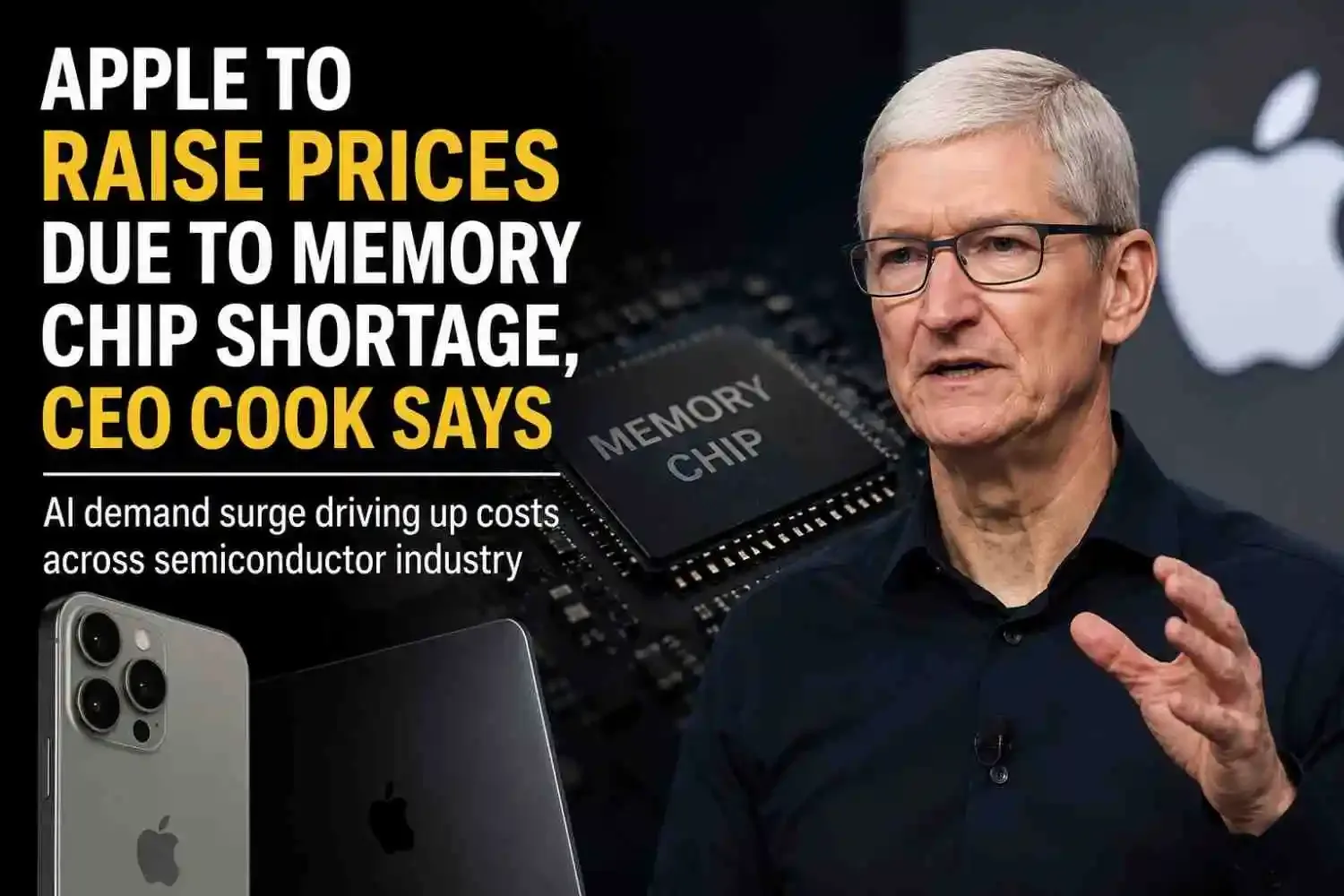 Apple to Raise Prices Due to Memory Chip Shortage, CEO Cook Says