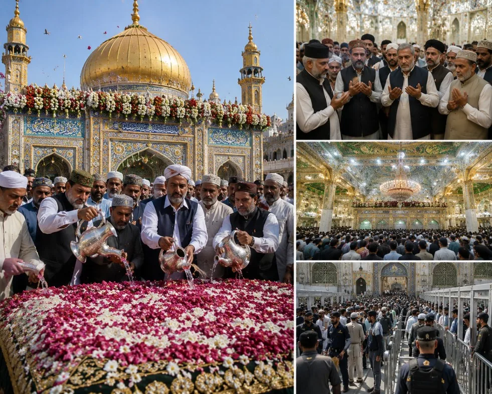 983rd Ghusal Mubarak Ceremony Held at Data Ganj Bakhsh Shrine with Religious Devotion