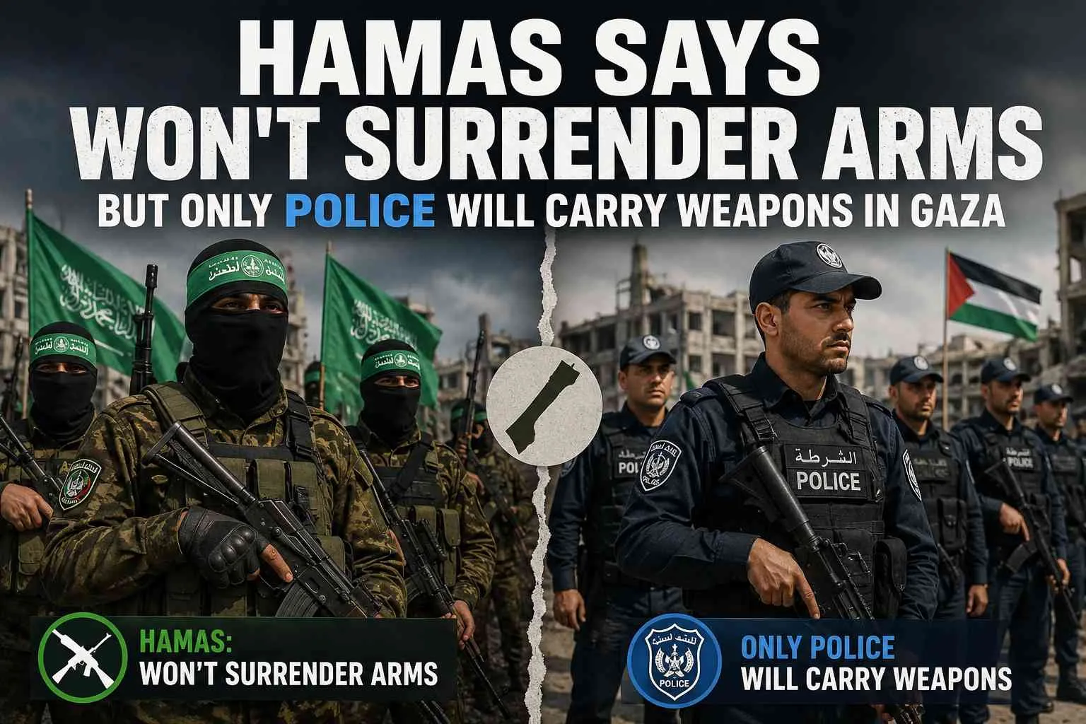 Hamas Says Won't Surrender Arms But Only Police Will Carry Weapons in Gaza
