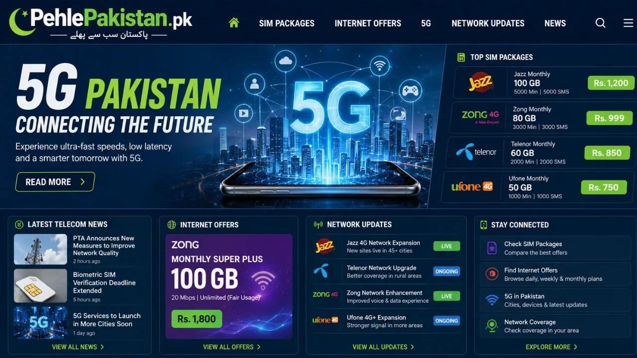 PehlePakistan.pk Telecom News: SIM Packages, Internet Offers, 5G, and Network Updates