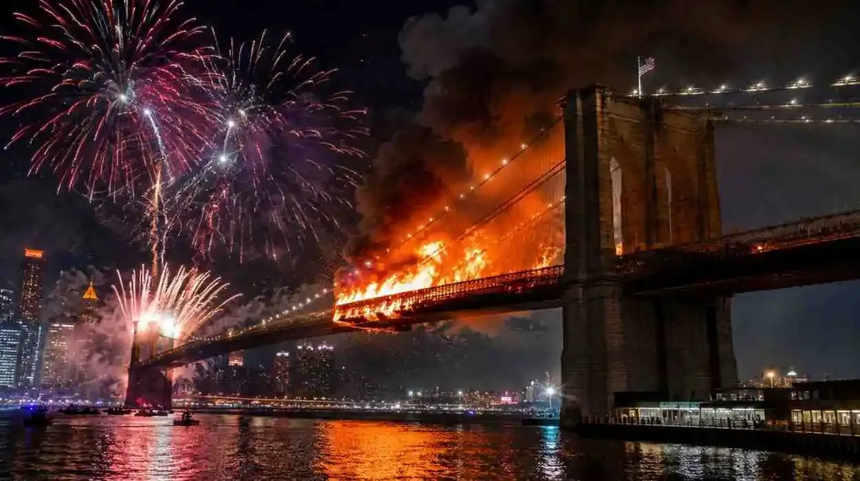 Fire Breaks Out on Brooklyn Bridge During Macy's Fourth of July