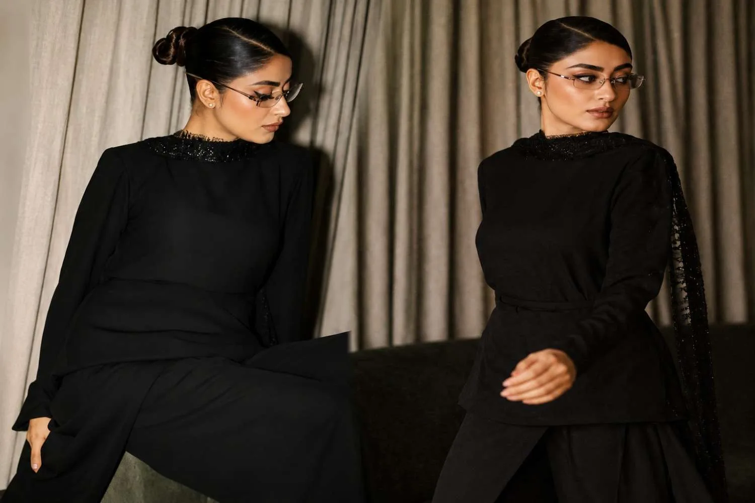 Sajal Aly Stuns in Elegant Black Outfit at Armani Beauty Event